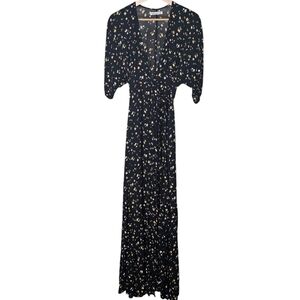 Reformation Winslow Black Floral Maxi Wrap Dress Size XS